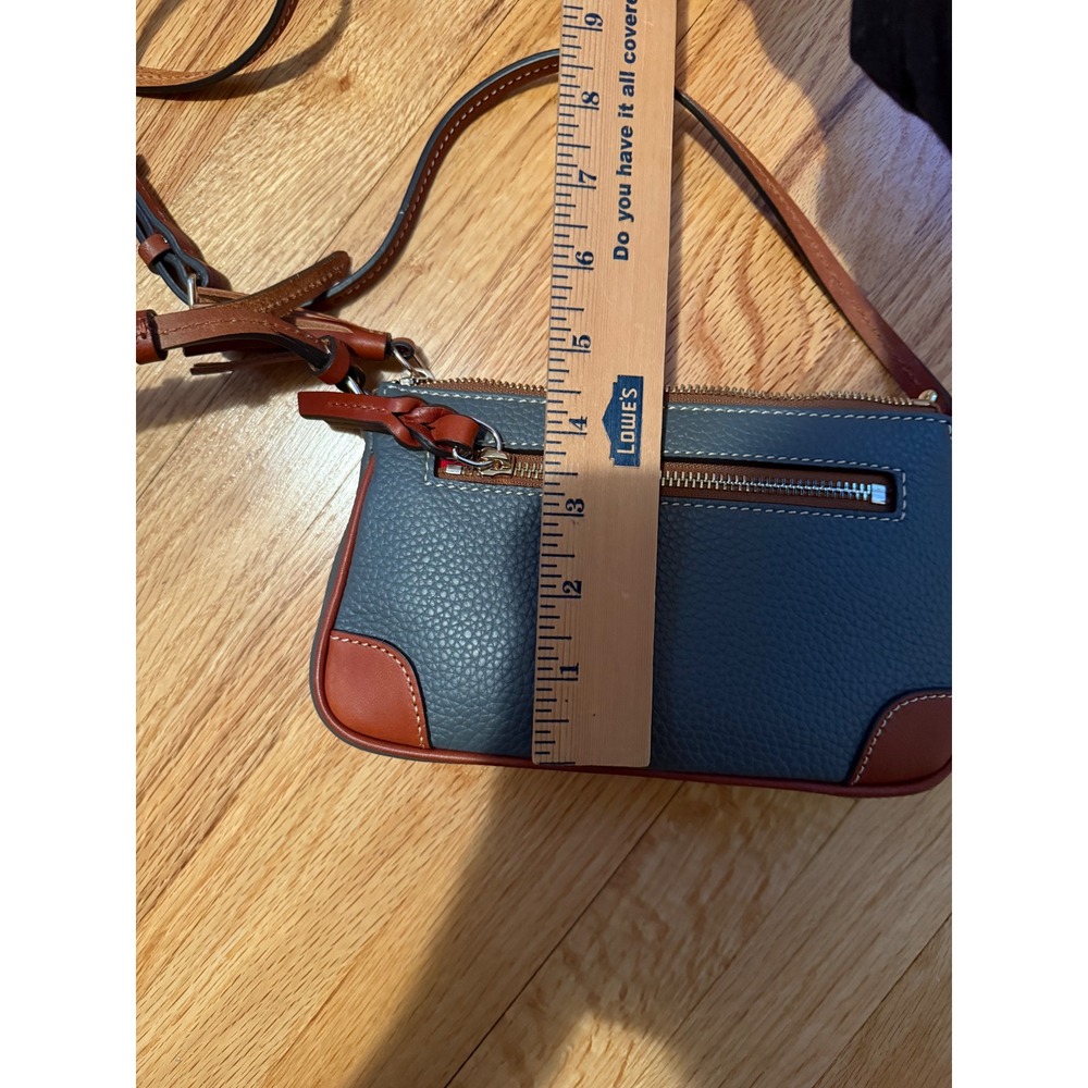 Dooney Bourke Pebble Grain Leather Crossbody Bag Gray Cognac Trim Small - Picture 5 of 7